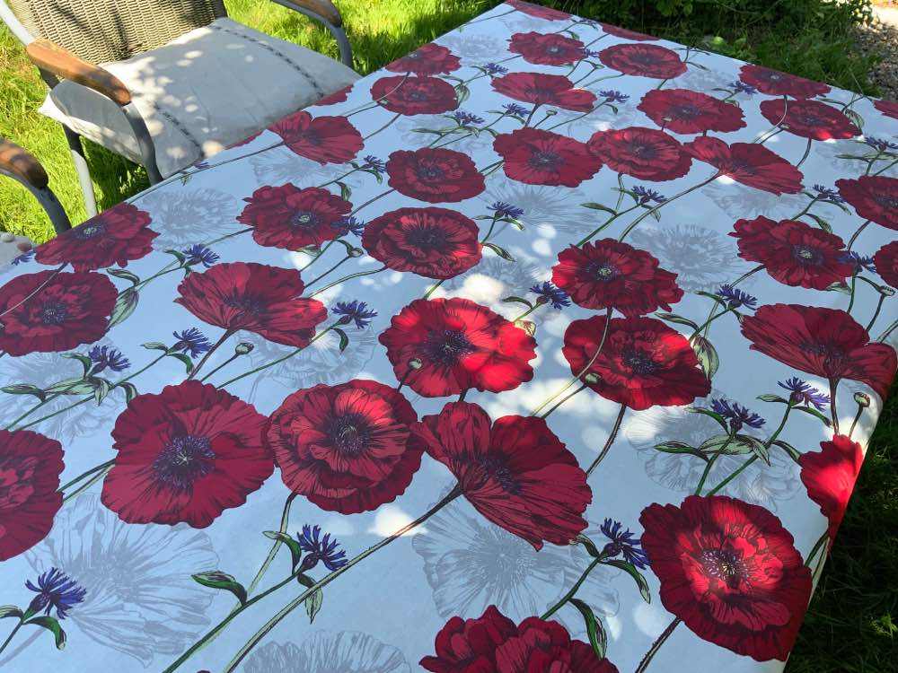 Poppies & Cornflowers Extra Wide French Oilcloth in Rouge